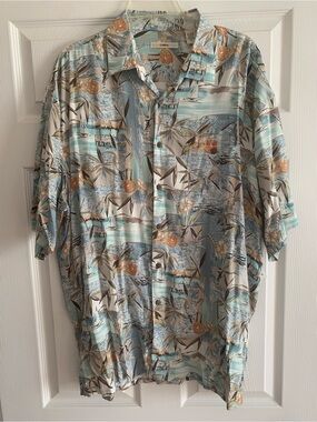 Moda Campia Mens Blue Tropical Soft Hawaiian Camp button Up Shirt NEW Size XL